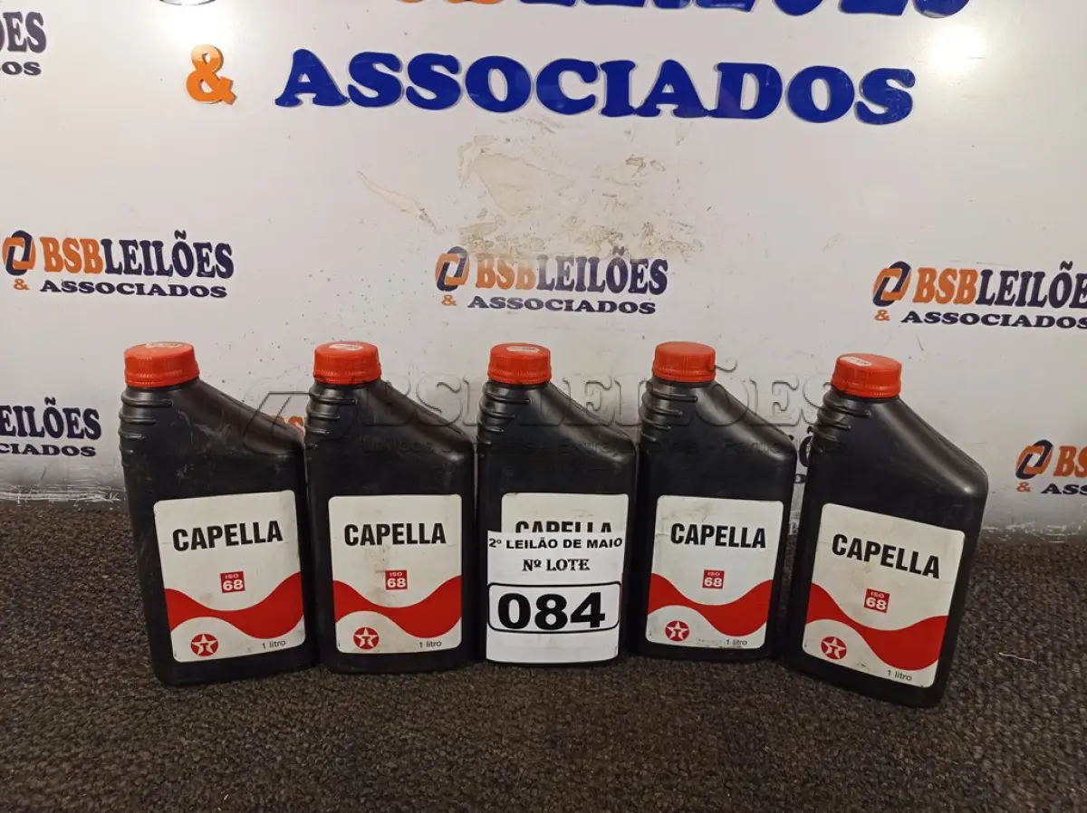 LOTE 084 - 05 LITROS DE ÓLEO CAPELA ISSO 68, LUBRIFICANTE MINERAL PARA COMPRESSORES DE REFRIGERAÇÃO DE SISTEMAS NÃO SELADOS QUE UTILIZEM COMO GÁS REFRIGERANTE O FREON, AMÔNIA E SIMILARES. (NO ESTADO) ATENÇÃO! FAZER A VISITAÇÃO ANTES DE ARREMATAR, NÃO SABEMOS SE FUNCIONA. LEILÃO NÃO TEM GARANTIA E NEM DEVOLUÇÃO, SUJEITO A POSSÍVEIS AVARIAS VISÍVEIS/OCULTAS E/OU AUSÊNCIA DE COMPONENTES.