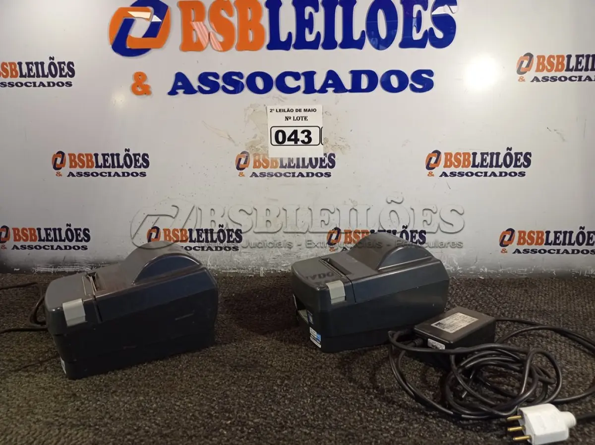 LOTE 043 - 02 IMPRESSORAS DE CUPOM MARCAS DARUMA COM FONTE.  (NO ESTADO) ATENÇÃO! FAZER A VISITAÇÃO ANTES DE ARREMATAR, NÃO SABEMOS SE FUNCIONA. LEILÃO NÃO TEM GARANTIA E NEM DEVOLUÇÃO, SUJEITO A POSSÍVEIS AVARIAS VISÍVEIS/OCULTAS E/OU AUSÊNCIA DE COMPONENTES.