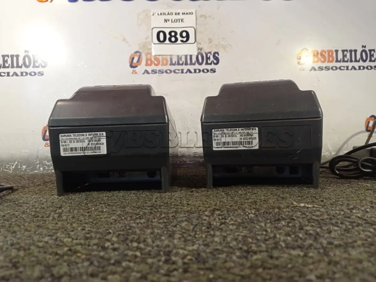 LOTE 089 - 02 IMPRESSORAS DE CUPOM MARCAS DARUMA COM FONTE.  (NO ESTADO) ATENÇÃO! FAZER A VISITAÇÃO ANTES DE ARREMATAR, NÃO SABEMOS SE FUNCIONA. LEILÃO NÃO TEM GARANTIA E NEM DEVOLUÇÃO, SUJEITO A POSSÍVEIS AVARIAS VISÍVEIS/OCULTAS E/OU AUSÊNCIA DE COMPONENTES.