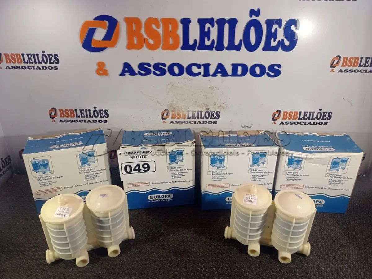 LOTE 049 - 06 REFIS PARA PURIFICADOR DE ÁGUA EUROPA. (NO ESTADO) ATENÇÃO! FAZER A VISITAÇÃO ANTES DE ARREMATAR, NÃO SABEMOS SE FUNCIONA. LEILÃO NÃO TEM GARANTIA E NEM DEVOLUÇÃO, SUJEITO A POSSÍVEIS AVARIAS VISÍVEIS/OCULTAS E/OU AUSÊNCIA DE COMPONENTES.
