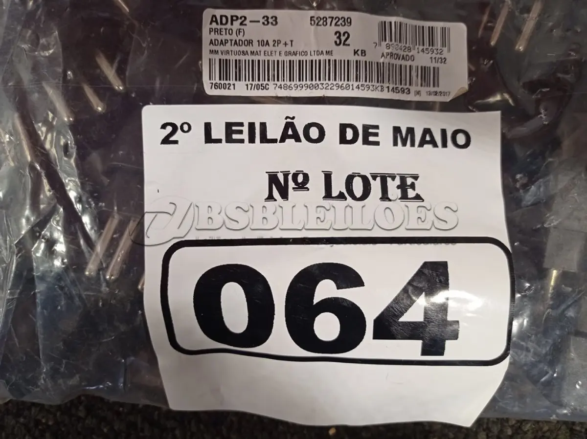 LOTE 064 - 01 LOTE COM GRANDE QUANTIDADE DE ADAPTADORES 10AMP 2P+T. (NO ESTADO) ATENÇÃO! FAZER A VISITAÇÃO ANTES DE ARREMATAR, NÃO SABEMOS SE FUNCIONA. LEILÃO NÃO TEM GARANTIA E NEM DEVOLUÇÃO, SUJEITO A POSSÍVEIS AVARIAS VISÍVEIS/OCULTAS E/OU AUSÊNCIA DE COMPONENTES.
