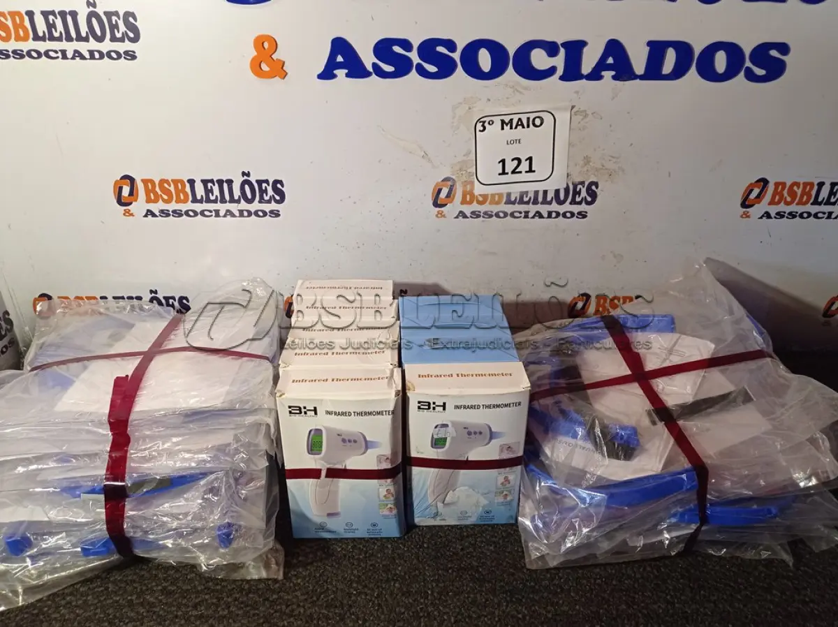 LOTE 121 - 08 TERMÔMETROS E 10 MÁSCARAS. (NO ESTADO) ATENÇÃO! FAZER A VISITAÇÃO ANTES DE ARREMATAR, NÃO SABEMOS SE FUNCIONA. LEILÃO NÃO TEM GARANTIA E NEM DEVOLUÇÃO, SUJEITO A POSSÍVEIS AVARIAS VISÍVEIS/OCULTAS E/OU AUSÊNCIA DE COMPONENTES.