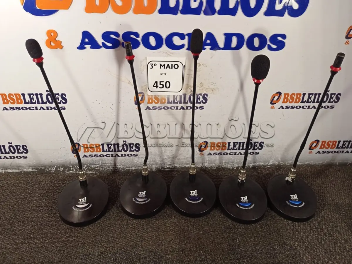 LOTE 450 - 05 MICROFONES DE MESA TSI MMF-302. (NO ESTADO) ATENÇÃO! FAZER A VISITAÇÃO ANTES DE ARREMATAR, NÃO SABEMOS SE FUNCIONA. LEILÃO NÃO TEM GARANTIA E NEM DEVOLUÇÃO, SUJEITO A POSSÍVEIS AVARIAS VISÍVEIS/OCULTAS E/OU AUSÊNCIA DE COMPONENTES.