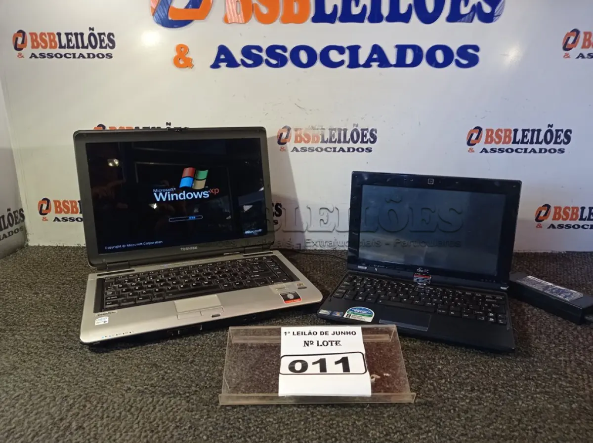 LOTE 011 - 02 NOTEBOOK’S, SENDO 01 TOSHIBA(LIGANDO) COM FONTE INCOMPLETA FALTANDO CABO DE FORÇA E 01 NETBOOK MARCA ASUS EEPC SEM FONTE COM AVARIAS. (NO ESTADO) ATENÇÃO! FAZER A VISITAÇÃO ANTES DE ARREMATAR, NÃO SABEMOS SE FUNCIONA. LEILÃO NÃO TEM GARANTIA E NEM DEVOLUÇÃO, SUJEITO A POSSÍVEIS AVARIAS VISÍVEIS/OCULTAS E/OU AUSÊNCIA DE COMPONENTES.
