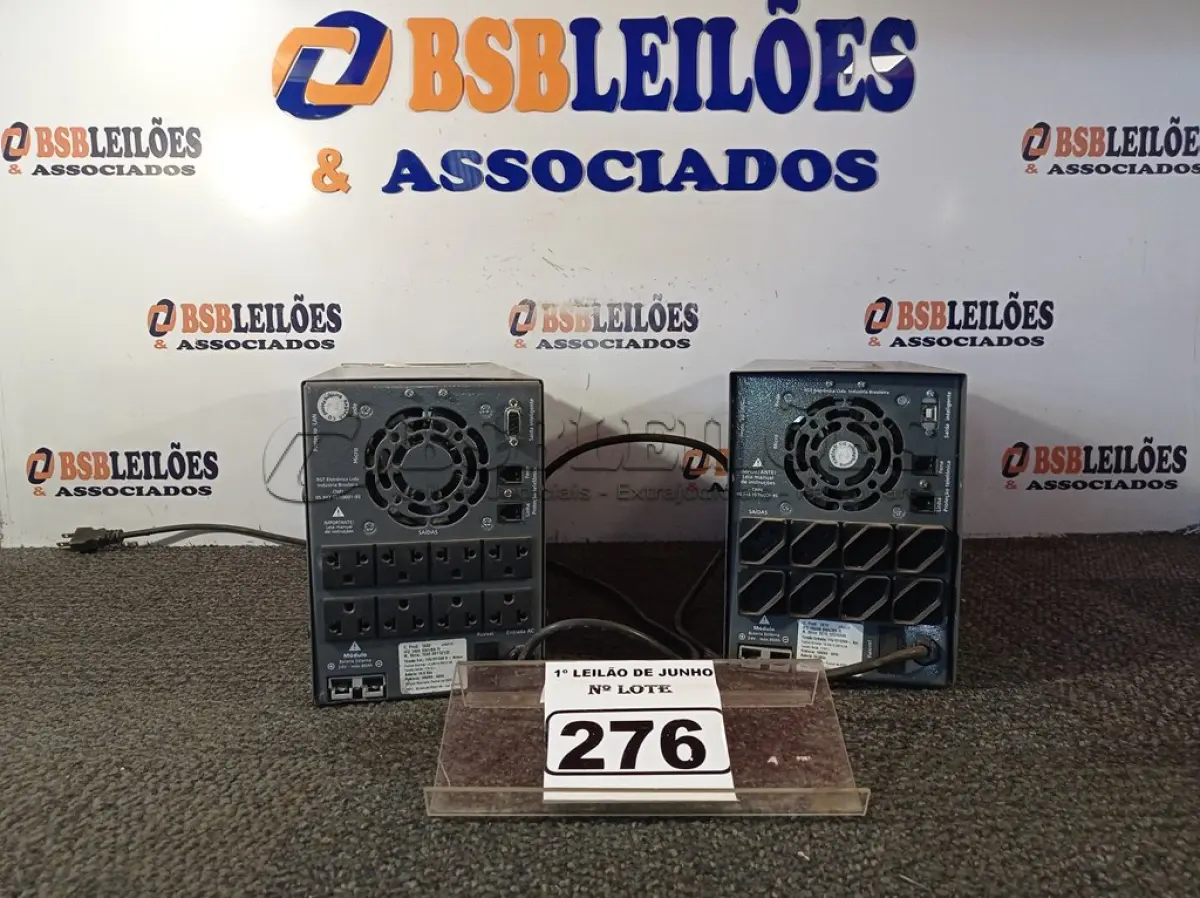 LOTE 276 - 02 NOBREAKS, SENDO 01 1900VA E O OUTRO 1400VA. (NO ESTADO) ATENÇÃO! FAZER A VISITAÇÃO ANTES DE ARREMATAR, NÃO SABEMOS SE FUNCIONA. LEILÃO NÃO TEM GARANTIA E NEM DEVOLUÇÃO, SUJEITO A POSSÍVEIS AVARIAS VISÍVEIS/OCULTAS E/OU AUSÊNCIA DE COMPONENTES.