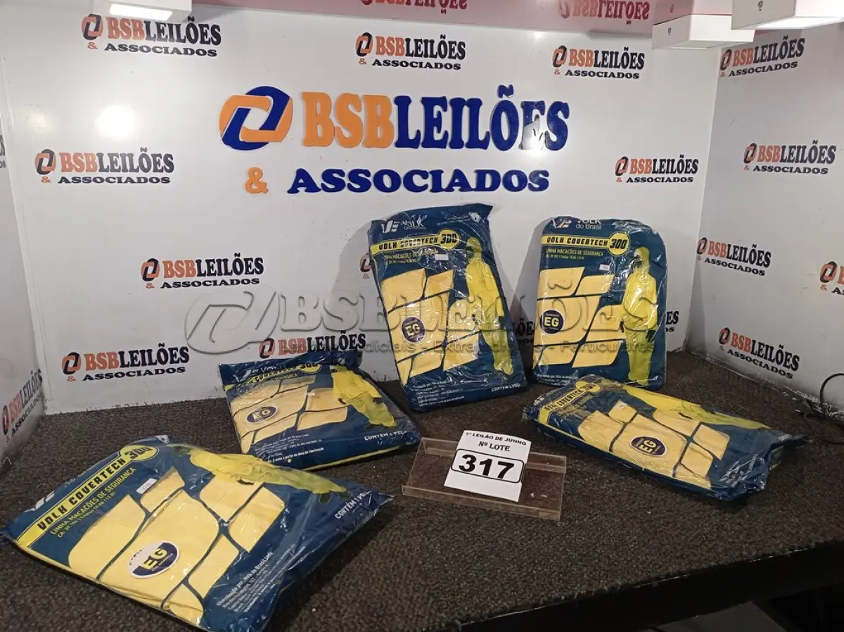 LOTE 317 - 01 LOTE COM 05 MACACÕES VOLH COVERTECH 300, TAMANHO EG NA COR AMARELA. (NOVO) (NO ESTADO) ATENÇÃO! FAZER A VISITAÇÃO ANTES DE ARREMATAR, NÃO SABEMOS SE FUNCIONA. LEILÃO NÃO TEM GARANTIA E NEM DEVOLUÇÃO, SUJEITO A POSSÍVEIS AVARIAS VISÍVEIS/OCULTAS E/OU AUSÊNCIA DE COMPONENTES.