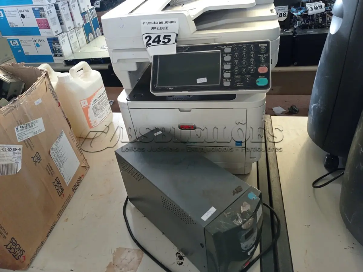 LOTE 245 - 01 IMPRESSORA MULTIFUNCIONAL MARCA OKI E 01 NOBREAK DE 1900VA. (NO ESTADO) ATENÇÃO! FAZER A VISITAÇÃO ANTES DE ARREMATAR, NÃO SABEMOS SE FUNCIONA. LEILÃO NÃO TEM GARANTIA E NEM DEVOLUÇÃO, SUJEITO A POSSÍVEIS AVARIAS VISÍVEIS/OCULTAS E/OU AUSÊNCIA DE COMPONENTES.