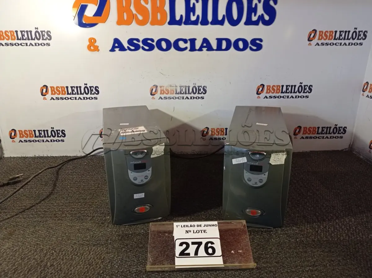 LOTE 276 - 02 NOBREAKS, SENDO 01 1900VA E O OUTRO 1400VA. (NO ESTADO) ATENÇÃO! FAZER A VISITAÇÃO ANTES DE ARREMATAR, NÃO SABEMOS SE FUNCIONA. LEILÃO NÃO TEM GARANTIA E NEM DEVOLUÇÃO, SUJEITO A POSSÍVEIS AVARIAS VISÍVEIS/OCULTAS E/OU AUSÊNCIA DE COMPONENTES.