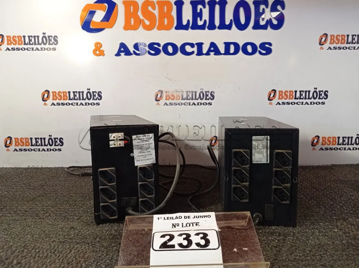 LOTE 233 - 02 NOBREAKS, SENDO 01 DE 1500VA E 01 DE 1400VA.  (NO ESTADO) ATENÇÃO! FAZER A VISITAÇÃO ANTES DE ARREMATAR, NÃO SABEMOS SE FUNCIONA. LEILÃO NÃO TEM GARANTIA E NEM DEVOLUÇÃO, SUJEITO A POSSÍVEIS AVARIAS VISÍVEIS/OCULTAS E/OU AUSÊNCIA DE COMPONENTES.