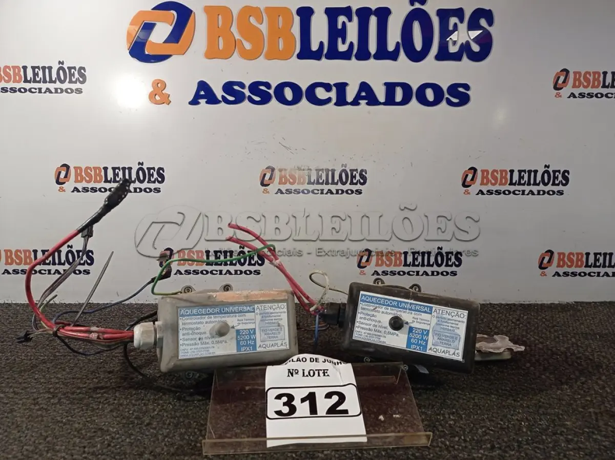 LOTE 312 - 02 AQUECEDORES PARA BANHEIRA. (NO ESTADO) ATENÇÃO! FAZER A VISITAÇÃO ANTES DE ARREMATAR, NÃO SABEMOS SE FUNCIONA. LEILÃO NÃO TEM GARANTIA E NEM DEVOLUÇÃO, SUJEITO A POSSÍVEIS AVARIAS VISÍVEIS/OCULTAS E/OU AUSÊNCIA DE COMPONENTES.