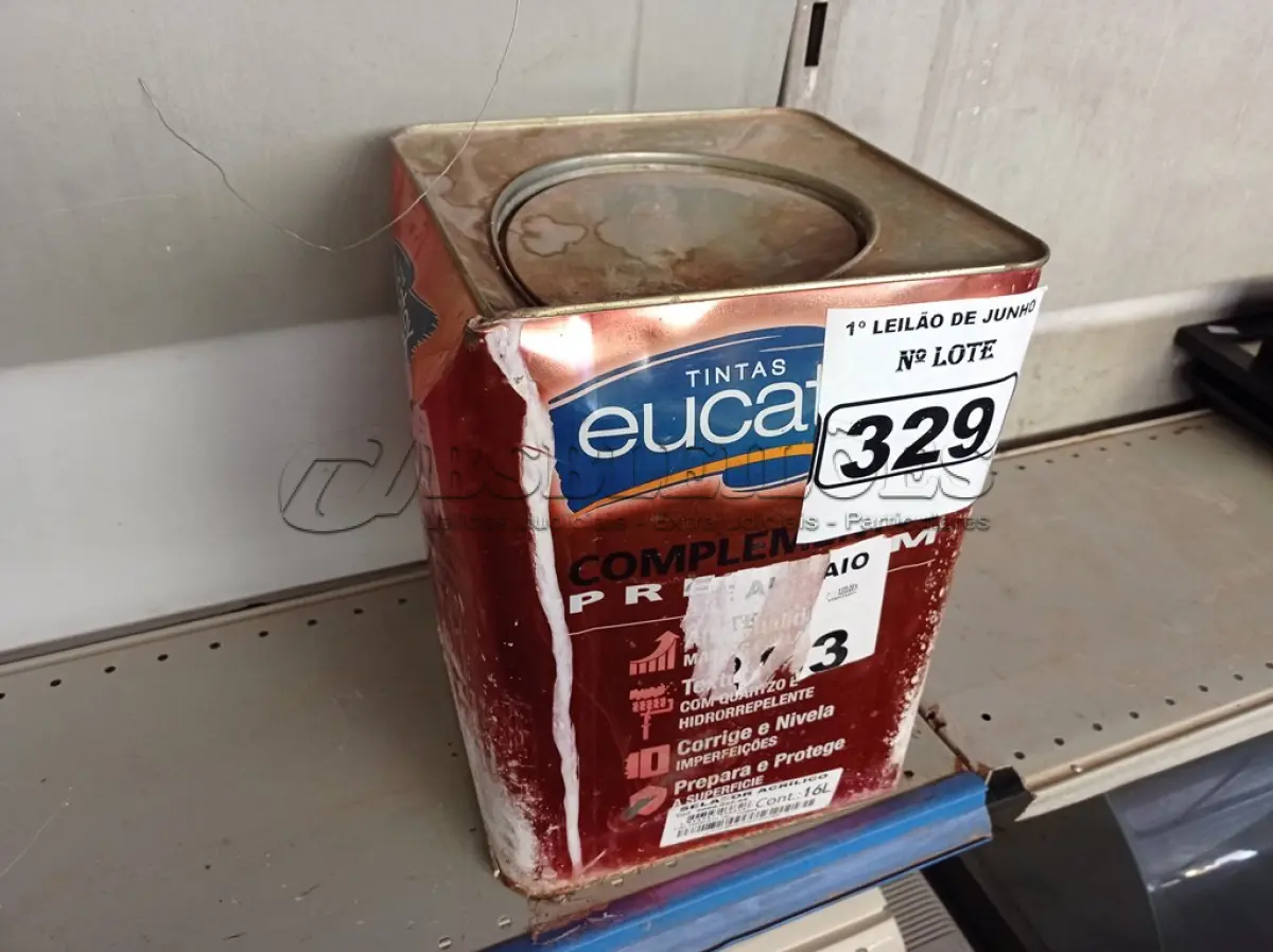 LOTE 329 - 01 LATA DE 16L DE SELADOR ACRÍLICO MARCA EUCATEX. (NO ESTADO) ATENÇÃO! FAZER A VISITAÇÃO ANTES DE ARREMATAR, NÃO SABEMOS SE FUNCIONA. LEILÃO NÃO TEM GARANTIA E NEM DEVOLUÇÃO, SUJEITO A POSSÍVEIS AVARIAS VISÍVEIS/OCULTAS E/OU AUSÊNCIA DE COMPONENTES.