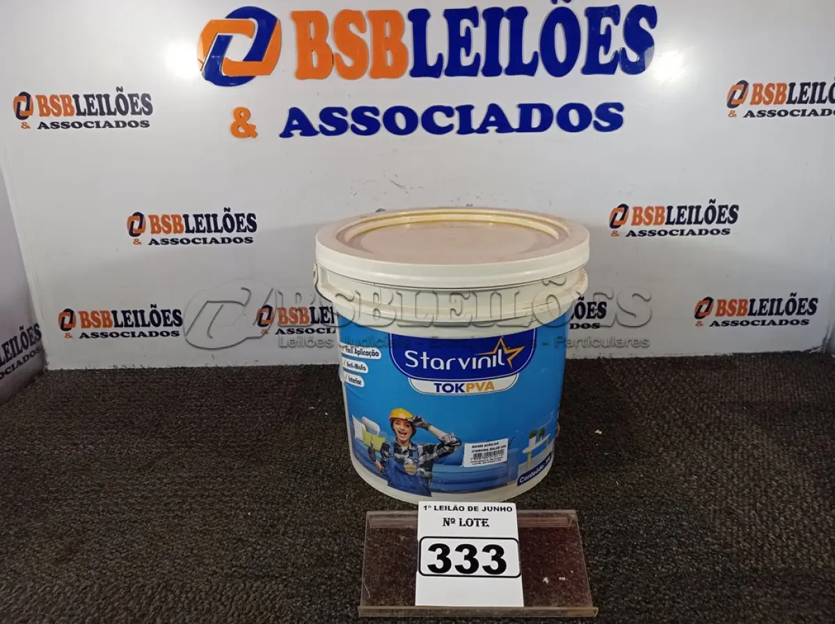 LOTE 333 - 01 GALÃO DE 16L DE MASSA ACRÍLICA MARCA STARVINIL. (NO ESTADO) ATENÇÃO! FAZER A VISITAÇÃO ANTES DE ARREMATAR, NÃO SABEMOS SE FUNCIONA. LEILÃO NÃO TEM GARANTIA E NEM DEVOLUÇÃO, SUJEITO A POSSÍVEIS AVARIAS VISÍVEIS/OCULTAS E/OU AUSÊNCIA DE COMPONENTES.