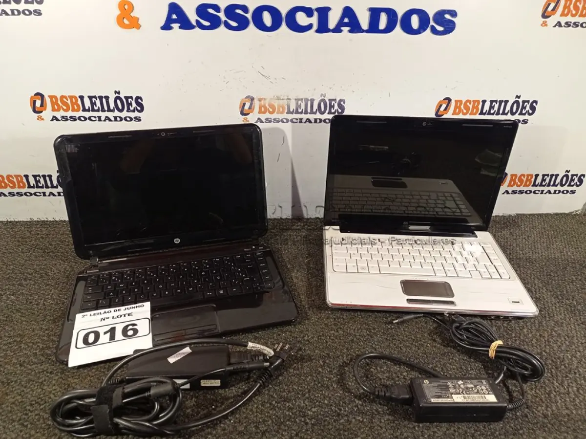 LOTE 016 - 02 NOTEBOOKS COM CARREGADOR MARCA HP. (NO ESTADO) ATENÇÃO! FAZER A VISITAÇÃO ANTES DE ARREMATAR, NÃO SABEMOS SE FUNCIONA. LEILÃO NÃO TEM GARANTIA E NEM DEVOLUÇÃO, SUJEITO A POSSÍVEIS AVARIAS VISÍVEIS/OCULTAS E/OU AUSÊNCIA DE COMPONENTES.