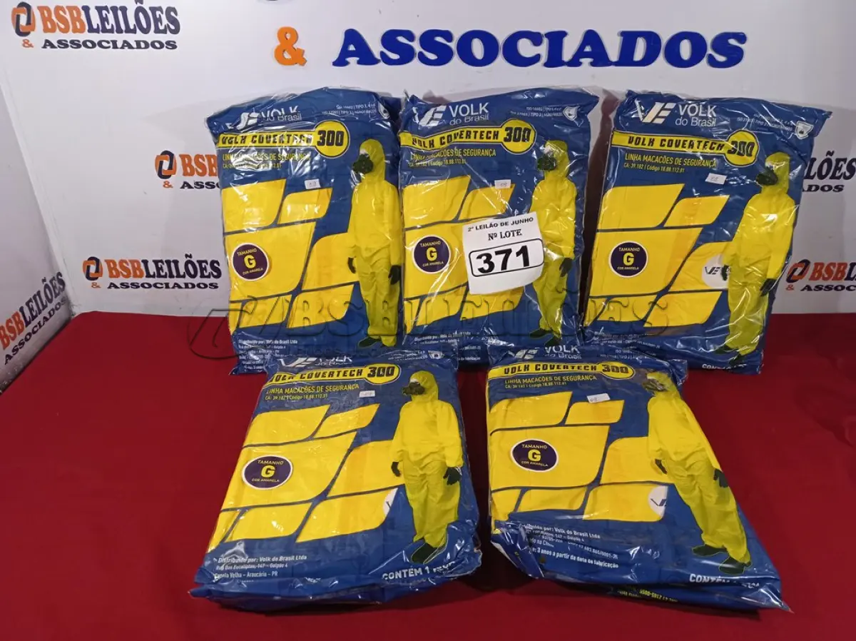 LOTE 371 - 01 LOTE COM 05 MACACÕES VOLH COVERTECH 300 TAMANHO G NA COR AMARELA. (NOVO) (NO ESTADO) ATENÇÃO! FAZER A VISITAÇÃO ANTES DE ARREMATAR, NÃO SABEMOS SE FUNCIONA. LEILÃO NÃO TEM GARANTIA E NEM DEVOLUÇÃO, SUJEITO A POSSÍVEIS AVARIAS VISÍVEIS/OCULTAS E/OU AUSÊNCIA DE COMPONENTES.