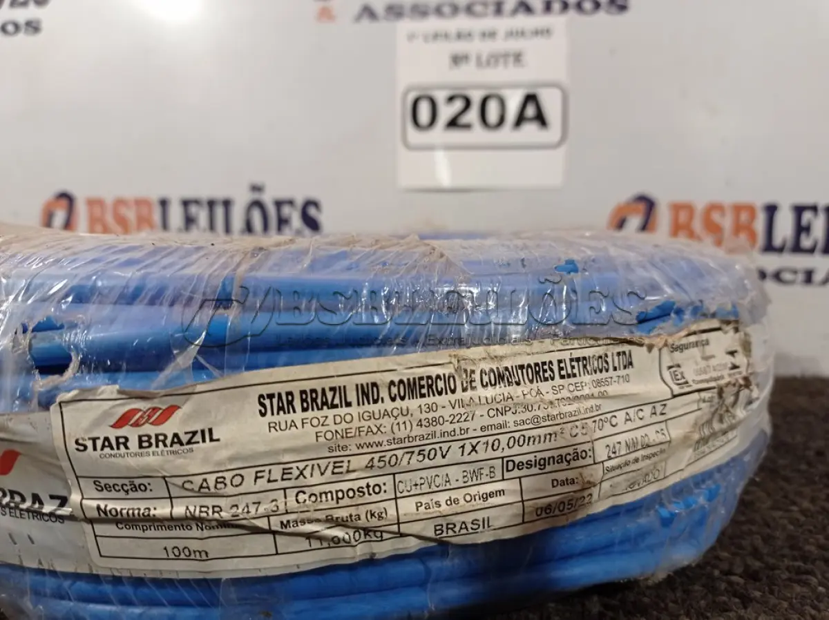 LOTE 020 - 01 ROLO DE CABO FLEXÍVEL 1×10,00MM NA COR AZUL. (NO ESTADO) ATENÇÃO! FAZER A VISITAÇÃO ANTES DE ARREMATAR, NÃO SABEMOS SE FUNCIONA. LEILÃO NÃO TEM GARANTIA E NEM DEVOLUÇÃO, SUJEITO A POSSÍVEIS AVARIAS VISÍVEIS/OCULTAS E/OU AUSÊNCIA DE COMPONENTES.