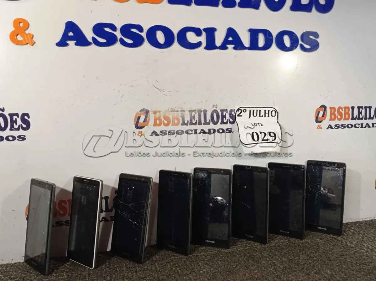 LOTE 029 - 08 APARELHOS CELULARES MARCA POSITIVO. (NO ESTADO) ATENÇÃO! FAZER A VISITAÇÃO ANTES DE ARREMATAR, NÃO SABEMOS SE FUNCIONA. LEILÃO NÃO TEM GARANTIA E NEM DEVOLUÇÃO, SUJEITO A POSSÍVEIS AVARIAS VISÍVEIS/OCULTAS E/OU AUSÊNCIA DE COMPONENTES.