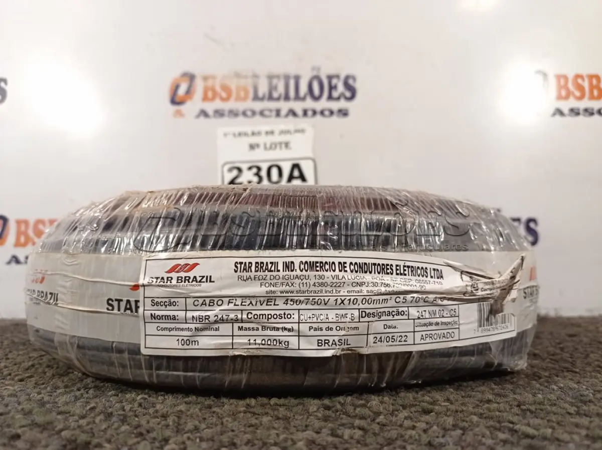 LOTE 230 - 01 ROLO DE CABO FLEXÍVEL 1×10MM NA COR PRETA. (NO ESTADO) ATENÇÃO! FAZER A VISITAÇÃO ANTES DE ARREMATAR, NÃO SABEMOS SE FUNCIONA. LEILÃO NÃO TEM GARANTIA E NEM DEVOLUÇÃO, SUJEITO A POSSÍVEIS AVARIAS VISÍVEIS/OCULTAS E/OU AUSÊNCIA DE COMPONENTES.