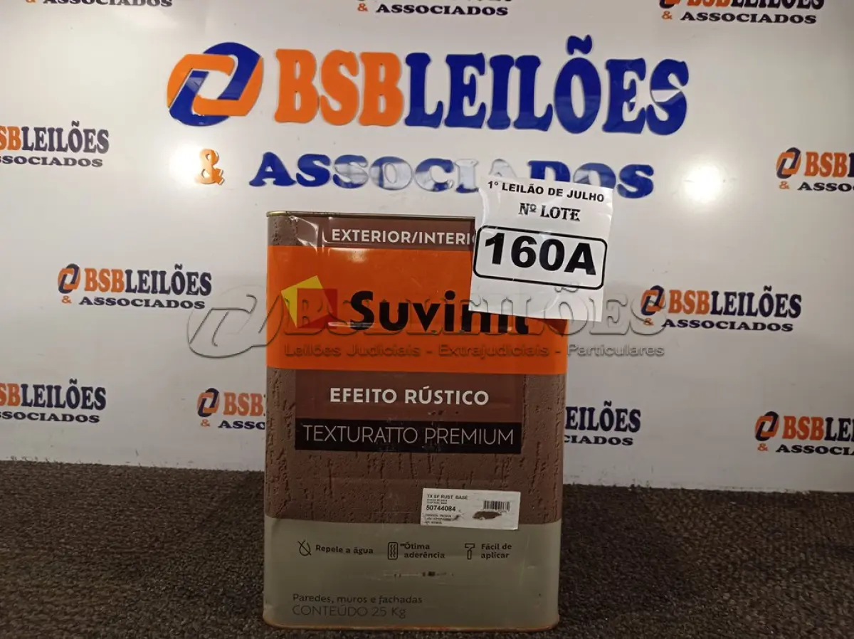 LOTE 160 - 01 LATA DE TINTA TEXTURATTO PREMIUM EFEITO RÚSTICO EXTERIOR/INTERIOR SUVINIL 25KG. (NO ESTADO) ATENÇÃO! FAZER A VISITAÇÃO ANTES DE ARREMATAR, NÃO SABEMOS SE FUNCIONA. LEILÃO NÃO TEM GARANTIA E NEM DEVOLUÇÃO, SUJEITO A POSSÍVEIS AVARIAS VISÍVEIS/OCULTAS E/OU AUSÊNCIA DE COMPONENTES.