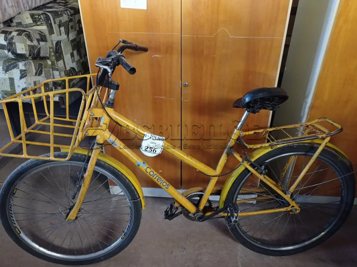 LOTE 256 - 01 BICICLETA CARGUEIRA NA COR AMARELA. (NO ESTADO) ATENÇÃO! FAZER A VISITAÇÃO ANTES DE ARREMATAR, NÃO SABEMOS SE FUNCIONA. LEILÃO NÃO TEM GARANTIA E NEM DEVOLUÇÃO, SUJEITO A POSSÍVEIS AVARIAS VISÍVEIS/OCULTAS E/OU AUSÊNCIA DE COMPONENTES.