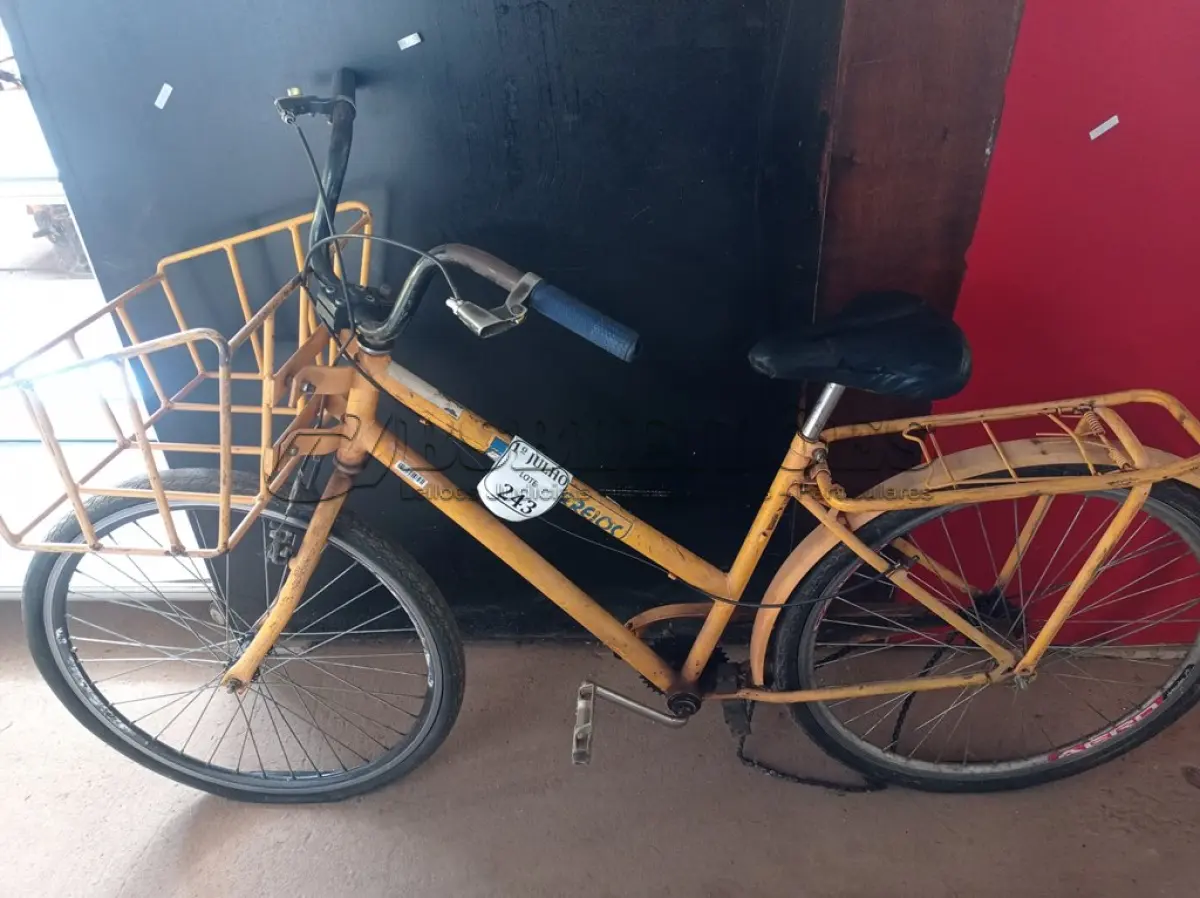 LOTE 243 - 01 BICICLETA CARGUEIRA NA COR AMARELA. (NO ESTADO) ATENÇÃO! FAZER A VISITAÇÃO ANTES DE ARREMATAR, NÃO SABEMOS SE FUNCIONA. LEILÃO NÃO TEM GARANTIA E NEM DEVOLUÇÃO, SUJEITO A POSSÍVEIS AVARIAS VISÍVEIS/OCULTAS E/OU AUSÊNCIA DE COMPONENTES.