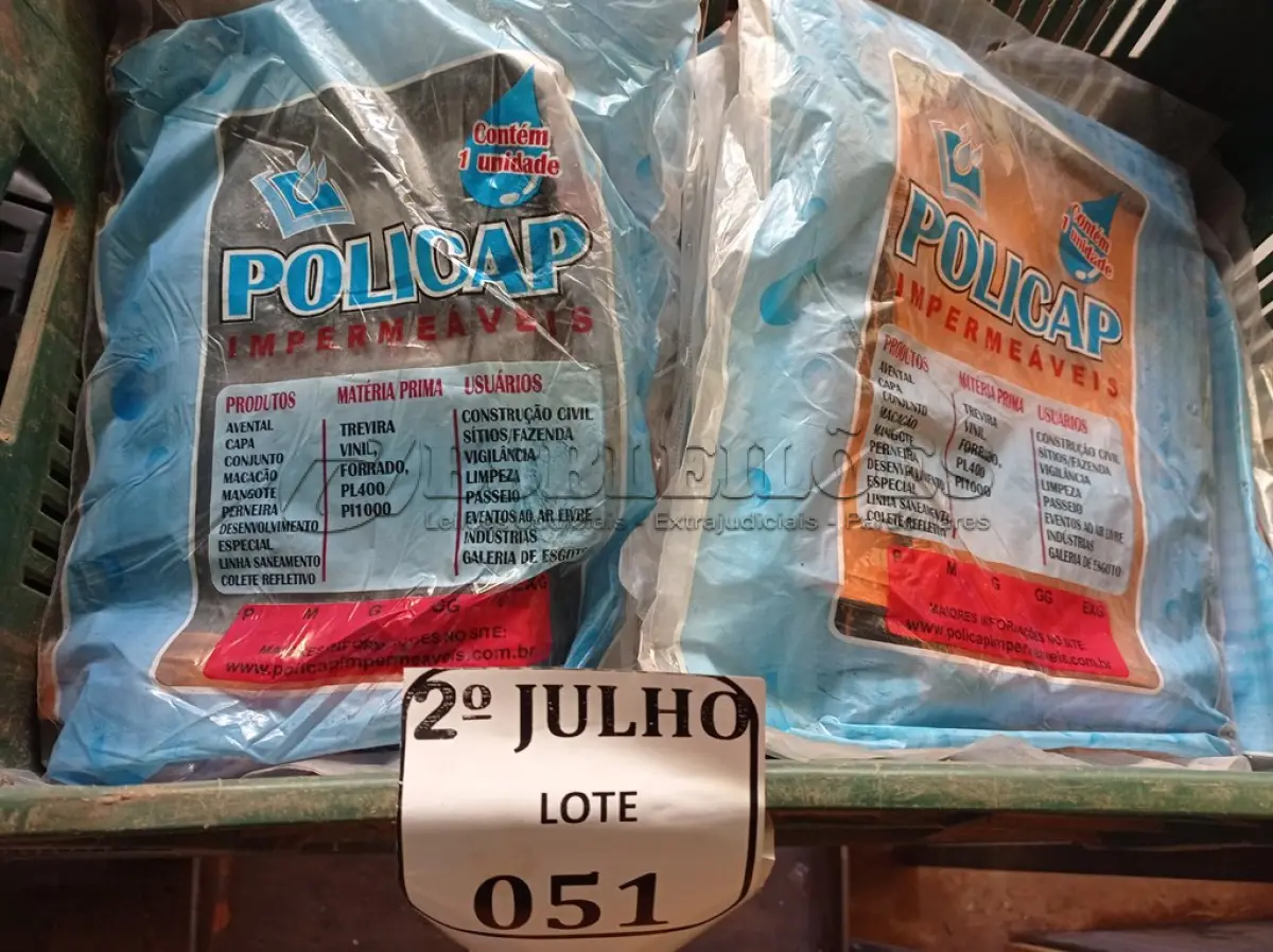 LOTE 051 - 01 LOTE COM POLICAP IMPERMEÁVEL (NO ESTADO) ATENÇÃO! FAZER A VISITAÇÃO ANTES DE ARREMATAR, NÃO SABEMOS SE FUNCIONA. LEILÃO NÃO TEM GARANTIA E NEM DEVOLUÇÃO, SUJEITO A POSSÍVEIS AVARIAS VISÍVEIS/OCULTAS E/OU AUSÊNCIA DE COMPONENTES.