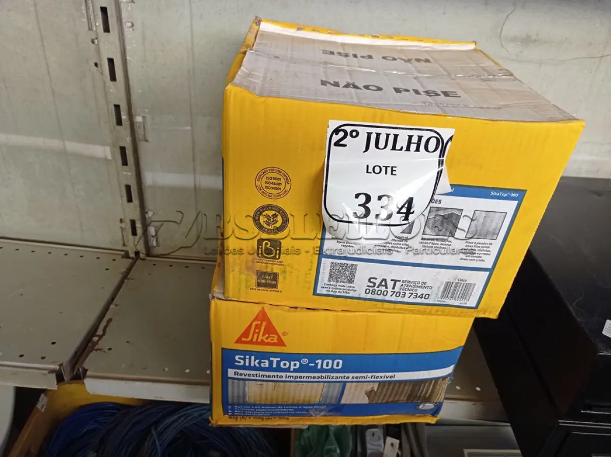 LOTE 334 - 02 CAIXAS COM REVESTIMENTO IMPERMEABILIZANTE SEMIFLEXÍVEL SIKA TOP -100 (NO ESTADO) ATENÇÃO! FAZER A VISITAÇÃO ANTES DE ARREMATAR, NÃO SABEMOS SE FUNCIONA. LEILÃO NÃO TEM GARANTIA E NEM DEVOLUÇÃO, SUJEITO A POSSÍVEIS AVARIAS VISÍVEIS/OCULTAS E/OU AUSÊNCIA DE COMPONENTES.