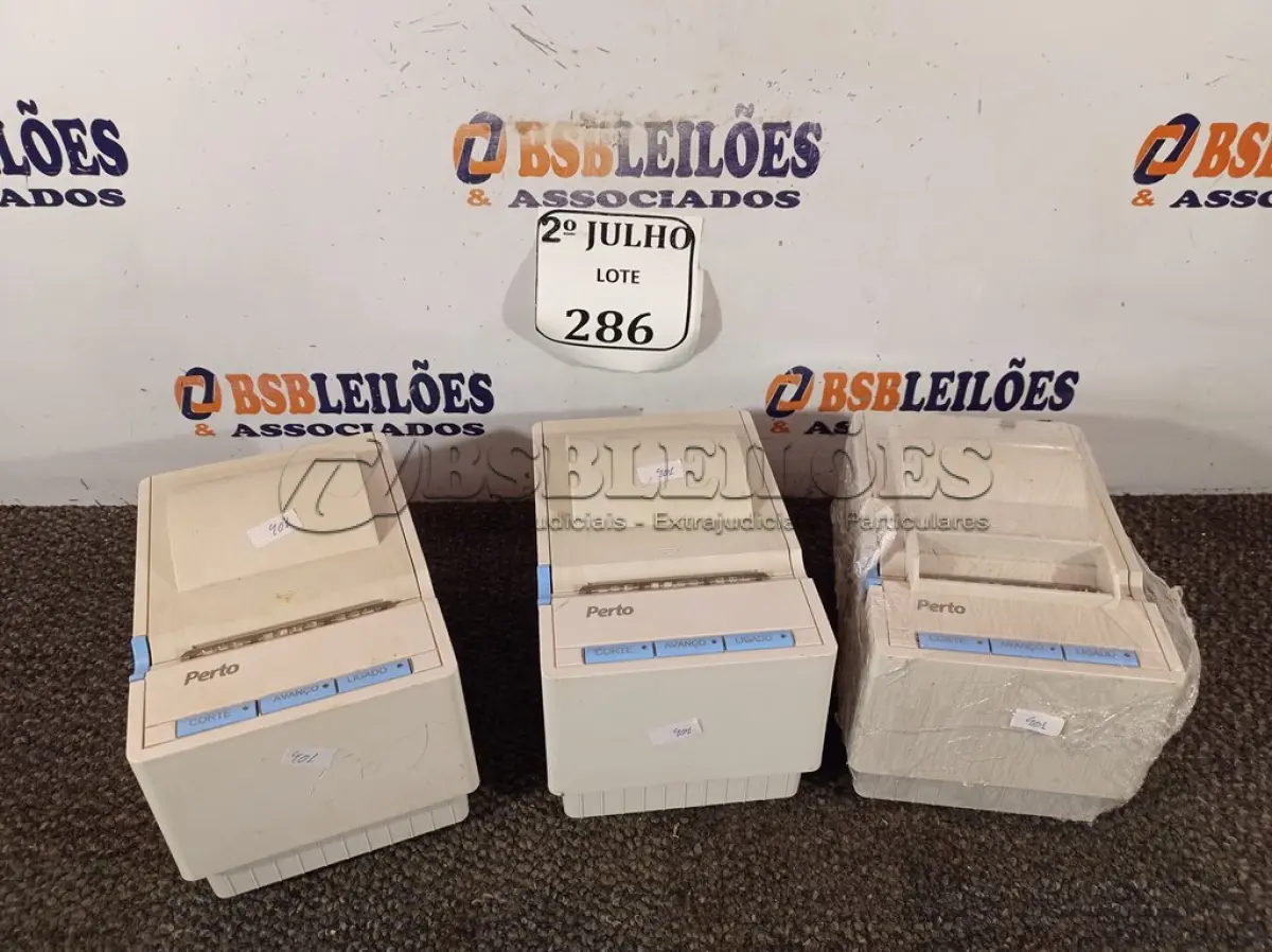 LOTE 286 - 03 IMPRESSORAS NÃO FISCAIS (NO ESTADO) ATENÇÃO! FAZER A VISITAÇÃO ANTES DE ARREMATAR, NÃO SABEMOS SE FUNCIONA. LEILÃO NÃO TEM GARANTIA E NEM DEVOLUÇÃO, SUJEITO A POSSÍVEIS AVARIAS VISÍVEIS/OCULTAS E/OU AUSÊNCIA DE COMPONENTES.