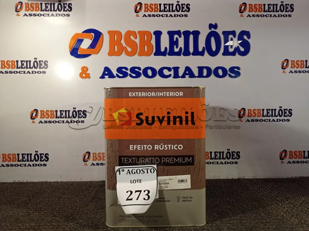 LOTE 273 - 01 LATA DE TINTA TEXTURATTO PREMIUM EFEITO RÚSTICO INTERIOR/EXTERIOR SUVINIL 25KG. (NO ESTADO) ATENÇÃO! FAZER A VISITAÇÃO ANTES DE ARREMATAR, NÃO SABEMOS SE FUNCIONA. LEILÃO NÃO TEM GARANTIA E NEM DEVOLUÇÃO, SUJEITO A POSSÍVEIS AVARIAS VISÍVEIS/OCULTAS E/OU AUSÊNCIA DE COMPONENTES.