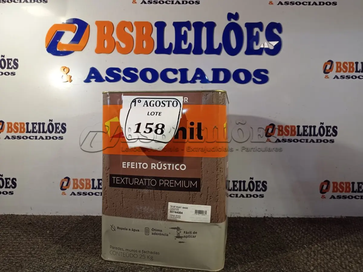 LOTE 158 - 01 LATA DE TINTA TEXTURATTO PREMIUM EFEITO RÚSTICO INTERIOR/EXTERIOR SUVINIL 25KG. (NO ESTADO) ATENÇÃO! FAZER A VISITAÇÃO ANTES DE ARREMATAR, NÃO SABEMOS SE FUNCIONA. LEILÃO NÃO TEM GARANTIA E NEM DEVOLUÇÃO, SUJEITO A POSSÍVEIS AVARIAS VISÍVEIS/OCULTAS E/OU AUSÊNCIA DE COMPONENTES.