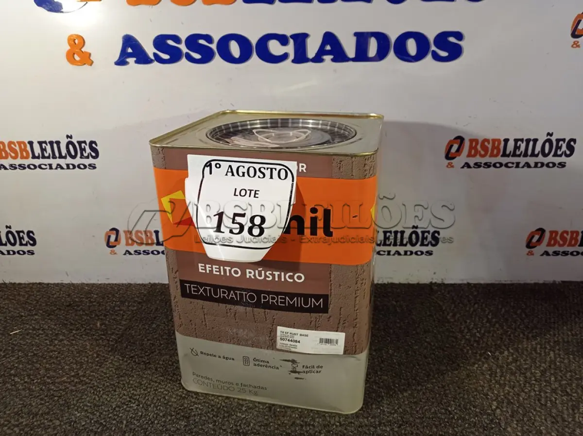 LOTE 158 - 01 LATA DE TINTA TEXTURATTO PREMIUM EFEITO RÚSTICO INTERIOR/EXTERIOR SUVINIL 25KG. (NO ESTADO) ATENÇÃO! FAZER A VISITAÇÃO ANTES DE ARREMATAR, NÃO SABEMOS SE FUNCIONA. LEILÃO NÃO TEM GARANTIA E NEM DEVOLUÇÃO, SUJEITO A POSSÍVEIS AVARIAS VISÍVEIS/OCULTAS E/OU AUSÊNCIA DE COMPONENTES.