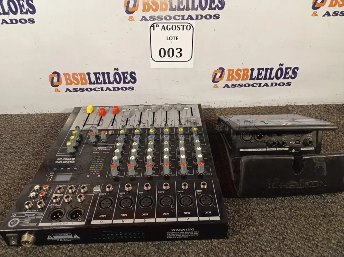 LOTE 003 - 01 MESA DE SOM MS602/VOICE LIVE TOUCH COM AVARIAS. (NO ESTADO) ATENÇÃO! FAZER A VISITAÇÃO ANTES DE ARREMATAR, NÃO SABEMOS SE FUNCIONA. LEILÃO NÃO TEM GARANTIA E NEM DEVOLUÇÃO, SUJEITO A POSSÍVEIS AVARIAS VISÍVEIS/OCULTAS E/OU AUSÊNCIA DE COMPONENTES.