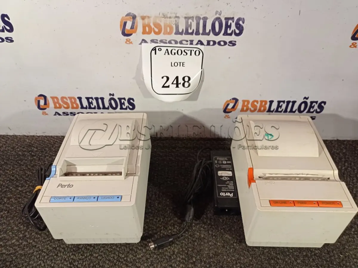 LOTE 248 - 02 IMPRESSORAS TÉRMICAS COM CARREGADOR. (NO ESTADO) ATENÇÃO! FAZER A VISITAÇÃO ANTES DE ARREMATAR, NÃO SABEMOS SE FUNCIONA. LEILÃO NÃO TEM GARANTIA E NEM DEVOLUÇÃO, SUJEITO A POSSÍVEIS AVARIAS VISÍVEIS/OCULTAS E/OU AUSÊNCIA DE COMPONENTES.