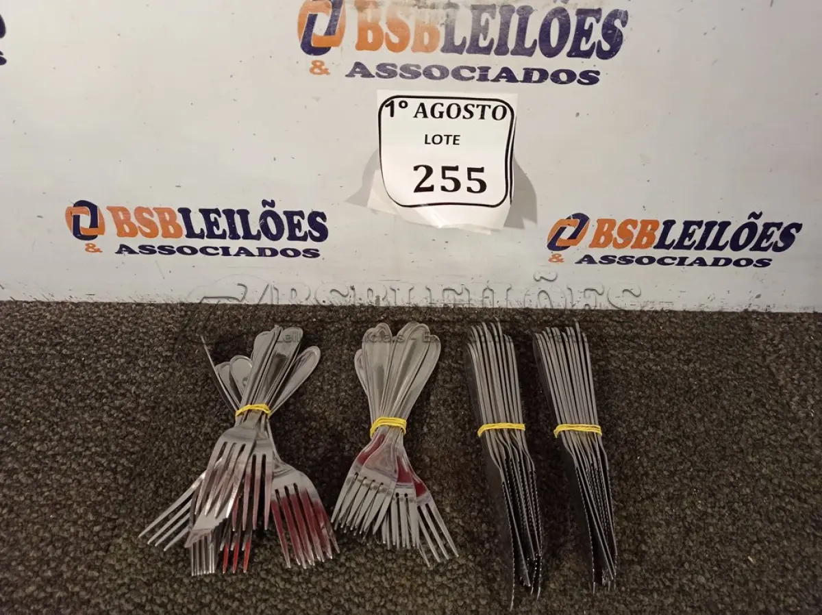 LOTE 255 - 01 LOTE COM 20 FACAS E 20 GARFOS. (NO ESTADO) ATENÇÃO! FAZER A VISITAÇÃO ANTES DE ARREMATAR, NÃO SABEMOS SE FUNCIONA. LEILÃO NÃO TEM GARANTIA E NEM DEVOLUÇÃO, SUJEITO A POSSÍVEIS AVARIAS VISÍVEIS/OCULTAS E/OU AUSÊNCIA DE COMPONENTES.