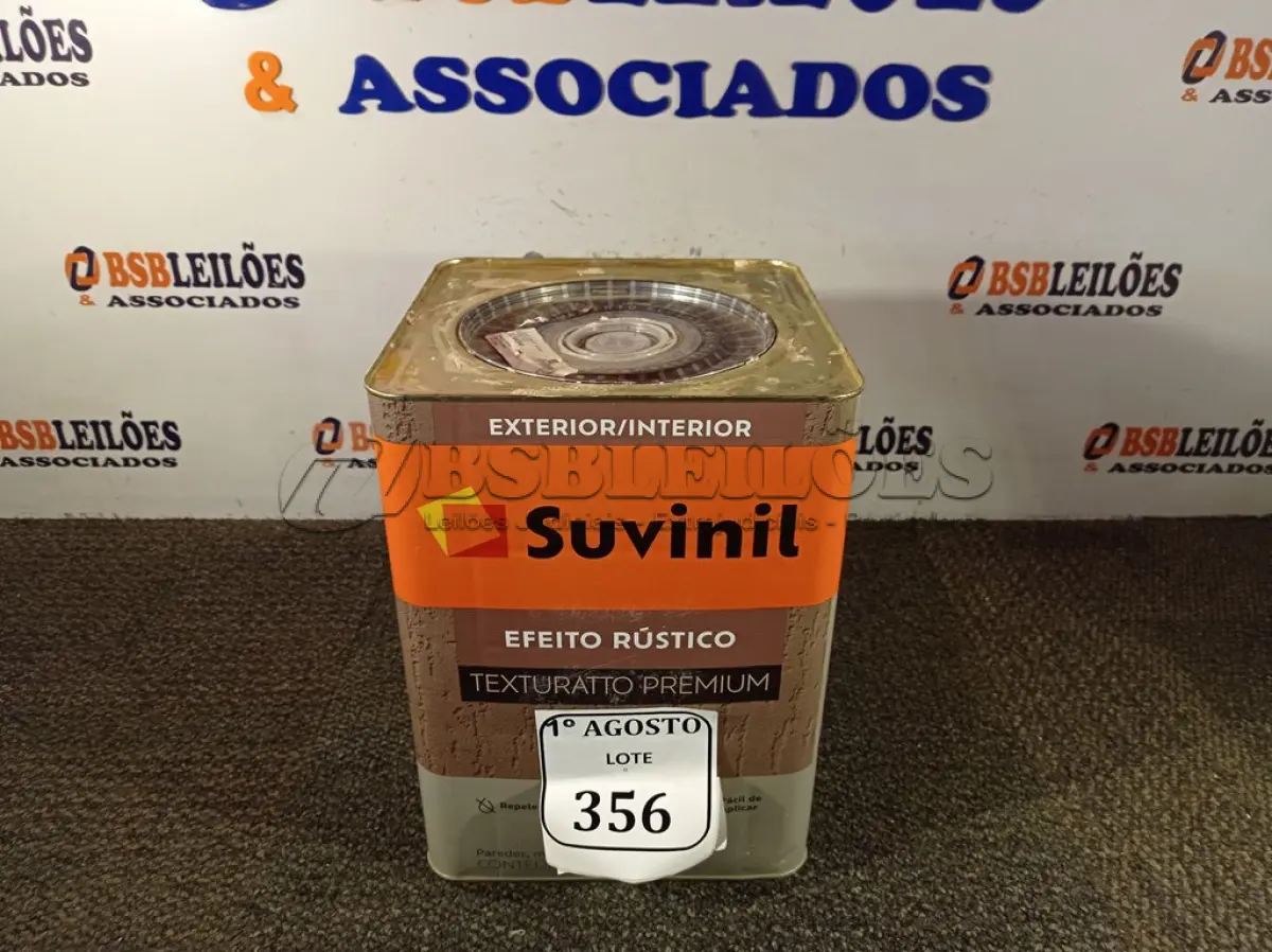 LOTE 356 - 01 LATA DE TINTA TEXTURATTO PREMIUM EFEITO RÚSTICO INTERIOR/EXTERIOR SUVINIL 25KG. (NO ESTADO) ATENÇÃO! FAZER A VISITAÇÃO ANTES DE ARREMATAR, NÃO SABEMOS SE FUNCIONA. LEILÃO NÃO TEM GARANTIA E NEM DEVOLUÇÃO, SUJEITO A POSSÍVEIS AVARIAS VISÍVEIS/OCULTAS E/OU AUSÊNCIA DE COMPONENTES.