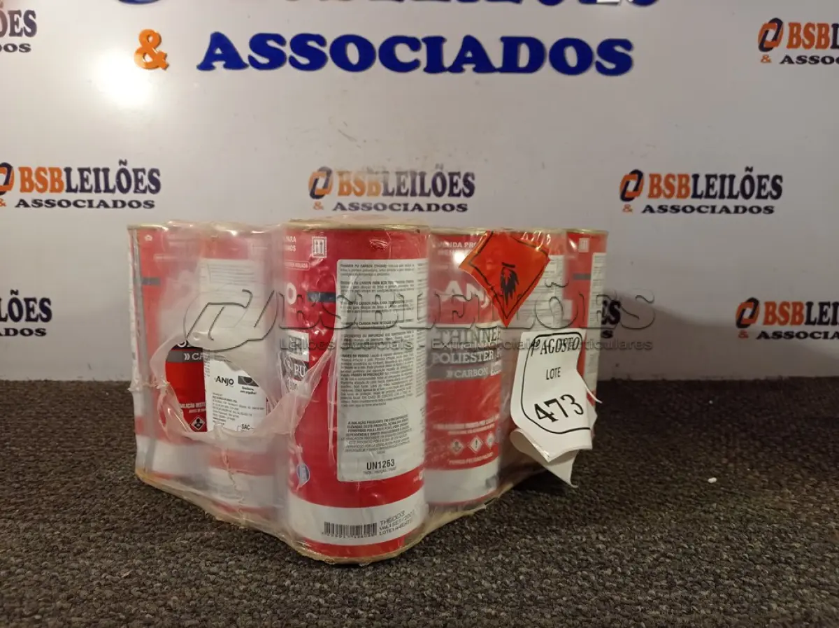 LOTE 473 - 12 LATAS DE 900ML CADA THINNER POLIÉSTER PU. (NO ESTADO) ATENÇÃO! FAZER A VISITAÇÃO ANTES DE ARREMATAR, NÃO SABEMOS SE FUNCIONA. LEILÃO NÃO TEM GARANTIA E NEM DEVOLUÇÃO, SUJEITO A POSSÍVEIS AVARIAS VISÍVEIS/OCULTAS E/OU AUSÊNCIA DE COMPONENTES.