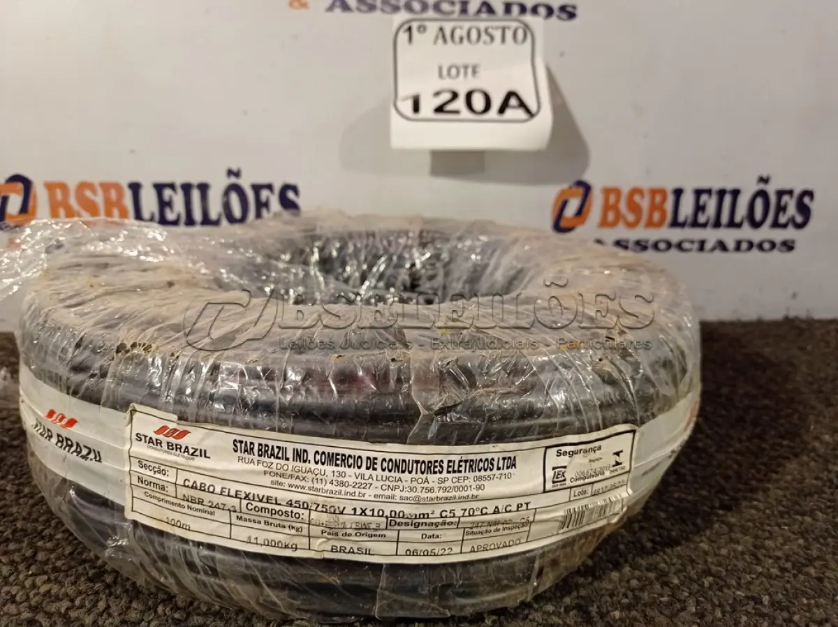 LOTE 120 - 01 ROLO DE CABO FLEXÍVEL 450/750VOLTS 1X10MM NA COR PRETA. (NO ESTADO) ATENÇÃO! FAZER A VISITAÇÃO ANTES DE ARREMATAR, NÃO SABEMOS SE FUNCIONA. LEILÃO NÃO TEM GARANTIA E NEM DEVOLUÇÃO, SUJEITO A POSSÍVEIS AVARIAS VISÍVEIS/OCULTAS E/OU AUSÊNCIA DE COMPONENTES.