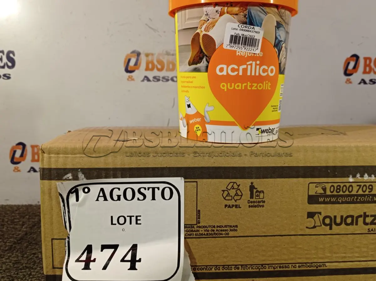 LOTE 474 - 06 REJUNTE ACRÍLICO DE 01KG CADA. (NO ESTADO) ATENÇÃO! FAZER A VISITAÇÃO ANTES DE ARREMATAR, NÃO SABEMOS SE FUNCIONA. LEILÃO NÃO TEM GARANTIA E NEM DEVOLUÇÃO, SUJEITO A POSSÍVEIS AVARIAS VISÍVEIS/OCULTAS E/OU AUSÊNCIA DE COMPONENTES.