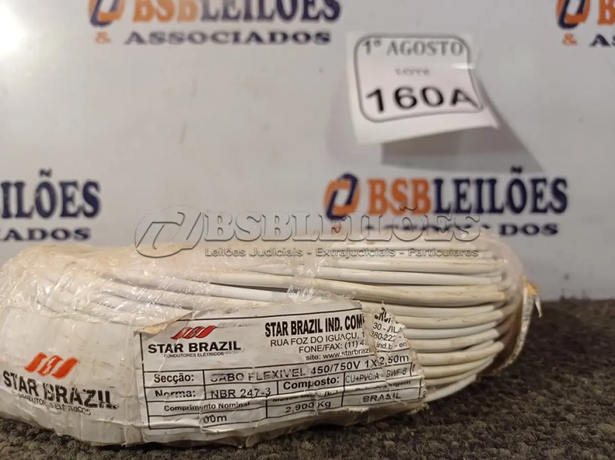 LOTE 160 - 01 ROLO DE CABO FLEXÍVEL 450/750VOLTS 1X2,50MM NA COR BRANCO. (NO ESTADO) ATENÇÃO! FAZER A VISITAÇÃO ANTES DE ARREMATAR, NÃO SABEMOS SE FUNCIONA. LEILÃO NÃO TEM GARANTIA E NEM DEVOLUÇÃO, SUJEITO A POSSÍVEIS AVARIAS VISÍVEIS/OCULTAS E/OU AUSÊNCIA DE COMPONENTES.