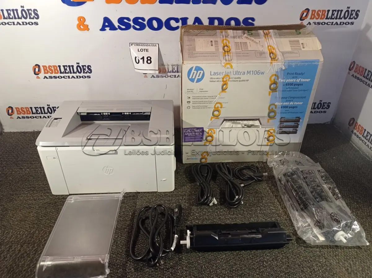 LOTE 018 - 01 IMPRESSORA LASER JET M106W MARCA HP PRINTER. (NO ESTADO EM QUE SE ENCONTRA. SUJEITO A AVARIAS OCULTAS/VISÍVEIS.) BRBSL3ZLMB