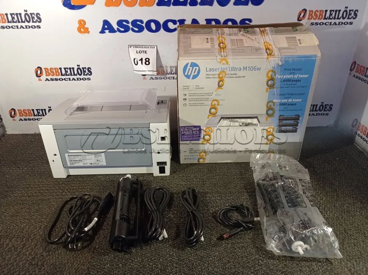 LOTE 018 - 01 IMPRESSORA LASER JET M106W MARCA HP PRINTER. (NO ESTADO EM QUE SE ENCONTRA. SUJEITO A AVARIAS OCULTAS/VISÍVEIS.) BRBSL3ZLMB