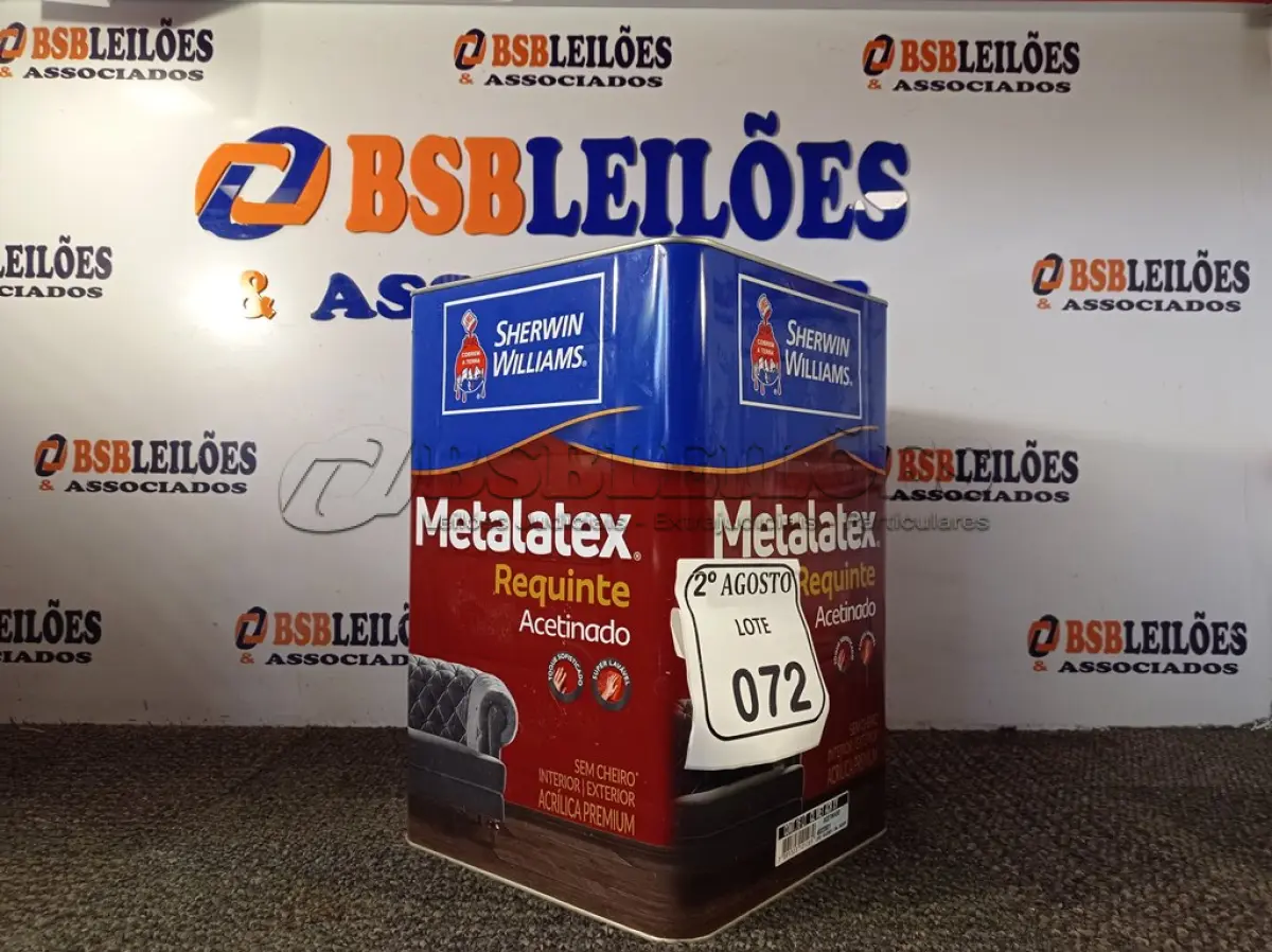LOTE 072 - 01 LATA DE TINTA METALATEX ACETINADO DE 16 LITROS DE COR GELO BRANCO NEVE. (NO ESTADO) ATENÇÃO! FAZER A VISITAÇÃO ANTES DE ARREMATAR, NÃO SABEMOS SE FUNCIONA. LEILÃO NÃO TEM GARANTIA E NEM DEVOLUÇÃO, SUJEITO A POSSÍVEIS AVARIAS VISÍVEIS/OCULTAS E/OU AUSÊNCIA DE COMPONENTES.