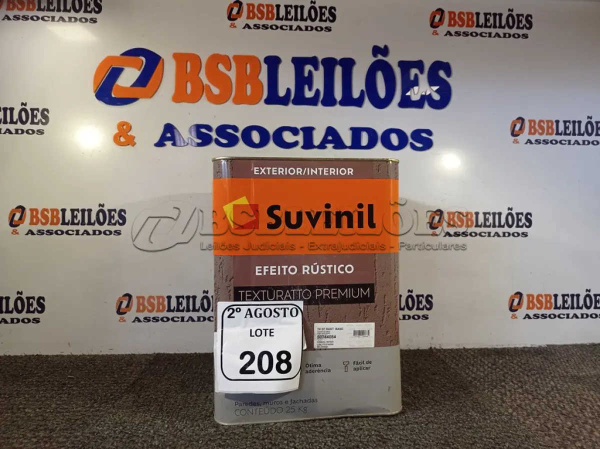 LOTE 208 - 01 LATA DE TINTA SUVINIL TEXTURA PREMIUM. (NO ESTADO) ATENÇÃO! FAZER A VISITAÇÃO ANTES DE ARREMATAR, NÃO SABEMOS SE FUNCIONA. LEILÃO NÃO TEM GARANTIA E NEM DEVOLUÇÃO, SUJEITO A POSSÍVEIS AVARIAS VISÍVEIS/OCULTAS E/OU AUSÊNCIA DE COMPONENTES.