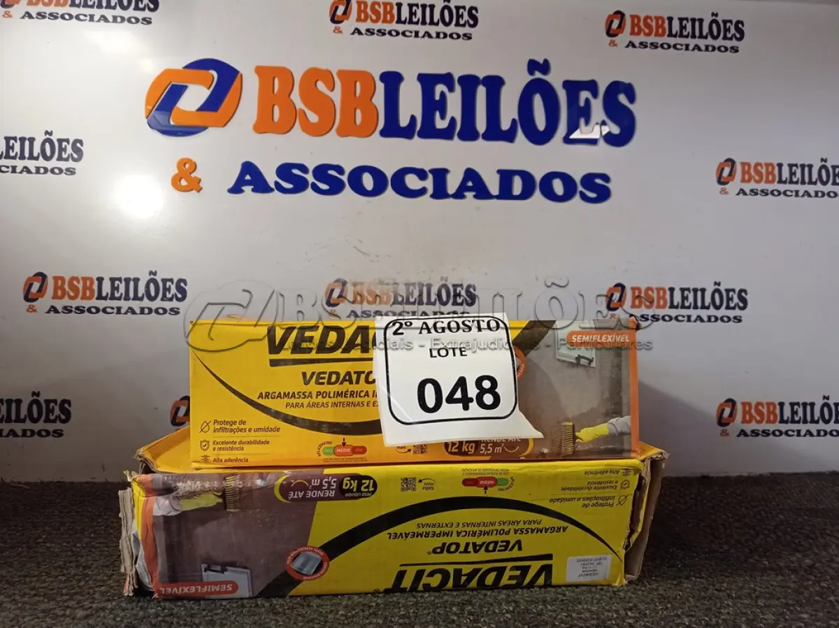 LOTE 048 - 02 VEDACIT ARGAMASSA POLIMÉRICA IMPERMEÁVEL 12KGS CADA. (NO ESTADO) ATENÇÃO! FAZER A VISITAÇÃO ANTES DE ARREMATAR, NÃO SABEMOS SE FUNCIONA. LEILÃO NÃO TEM GARANTIA E NEM DEVOLUÇÃO, SUJEITO A POSSÍVEIS AVARIAS VISÍVEIS/OCULTAS E/OU AUSÊNCIA DE COMPONENTES.