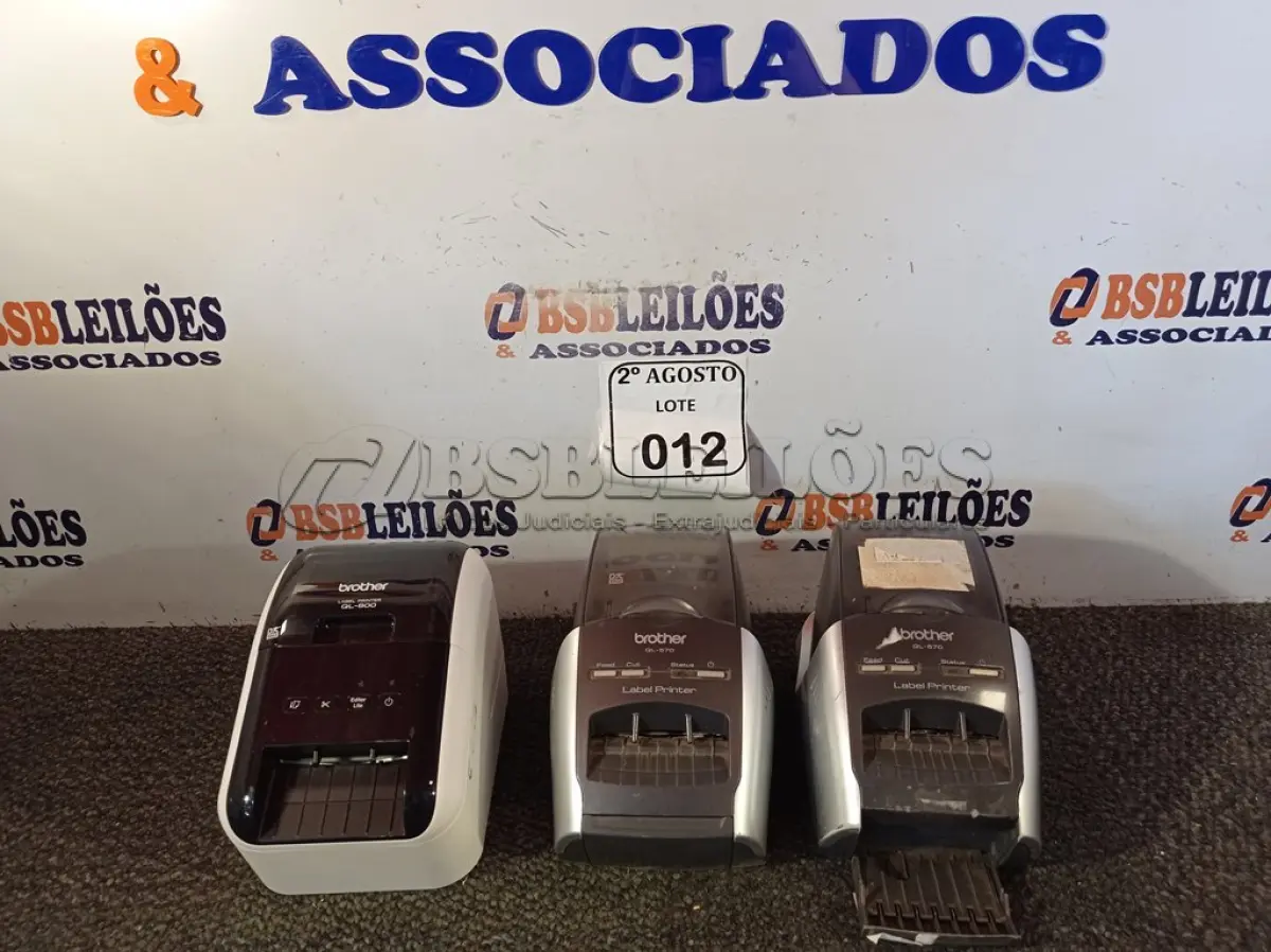 LOTE 012 - 03 IMPRESSORAS DE ETIQUETAS DA MARCA BROTHER DE MODELOS DIVERSOS 110V. (NO ESTADO) ATENÇÃO! FAZER A VISITAÇÃO ANTES DE ARREMATAR, NÃO SABEMOS SE FUNCIONA. LEILÃO NÃO TEM GARANTIA E NEM DEVOLUÇÃO, SUJEITO A POSSÍVEIS AVARIAS VISÍVEIS/OCULTAS E/OU AUSÊNCIA DE COMPONENTES.