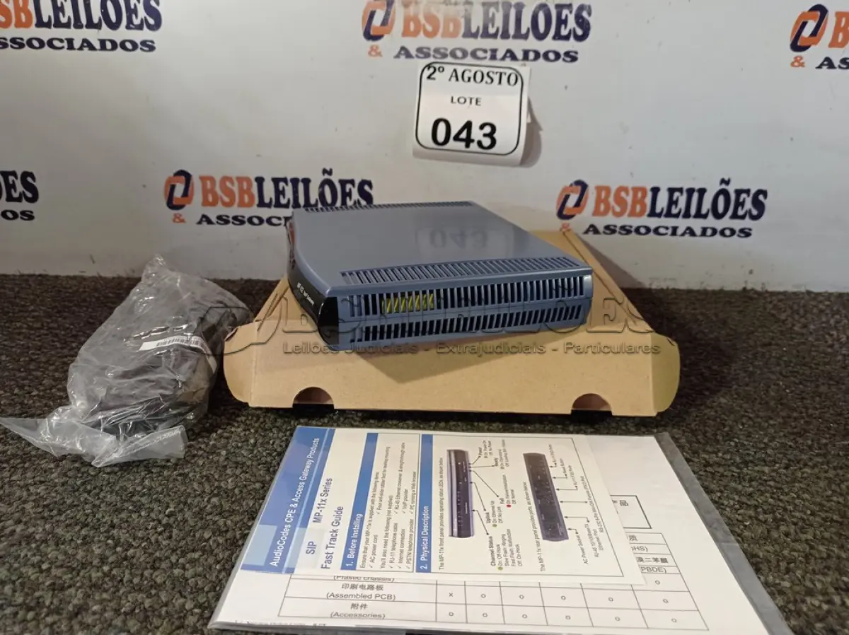 LOTE 043 - 01 APARELHO AUDIOCODES MODELO MP-11/2FXS/3AC. (NO ESTADO) ATENÇÃO! FAZER A VISITAÇÃO ANTES DE ARREMATAR, NÃO SABEMOS SE FUNCIONA. LEILÃO NÃO TEM GARANTIA E NEM DEVOLUÇÃO, SUJEITO A POSSÍVEIS AVARIAS VISÍVEIS/OCULTAS E/OU AUSÊNCIA DE COMPONENTES.