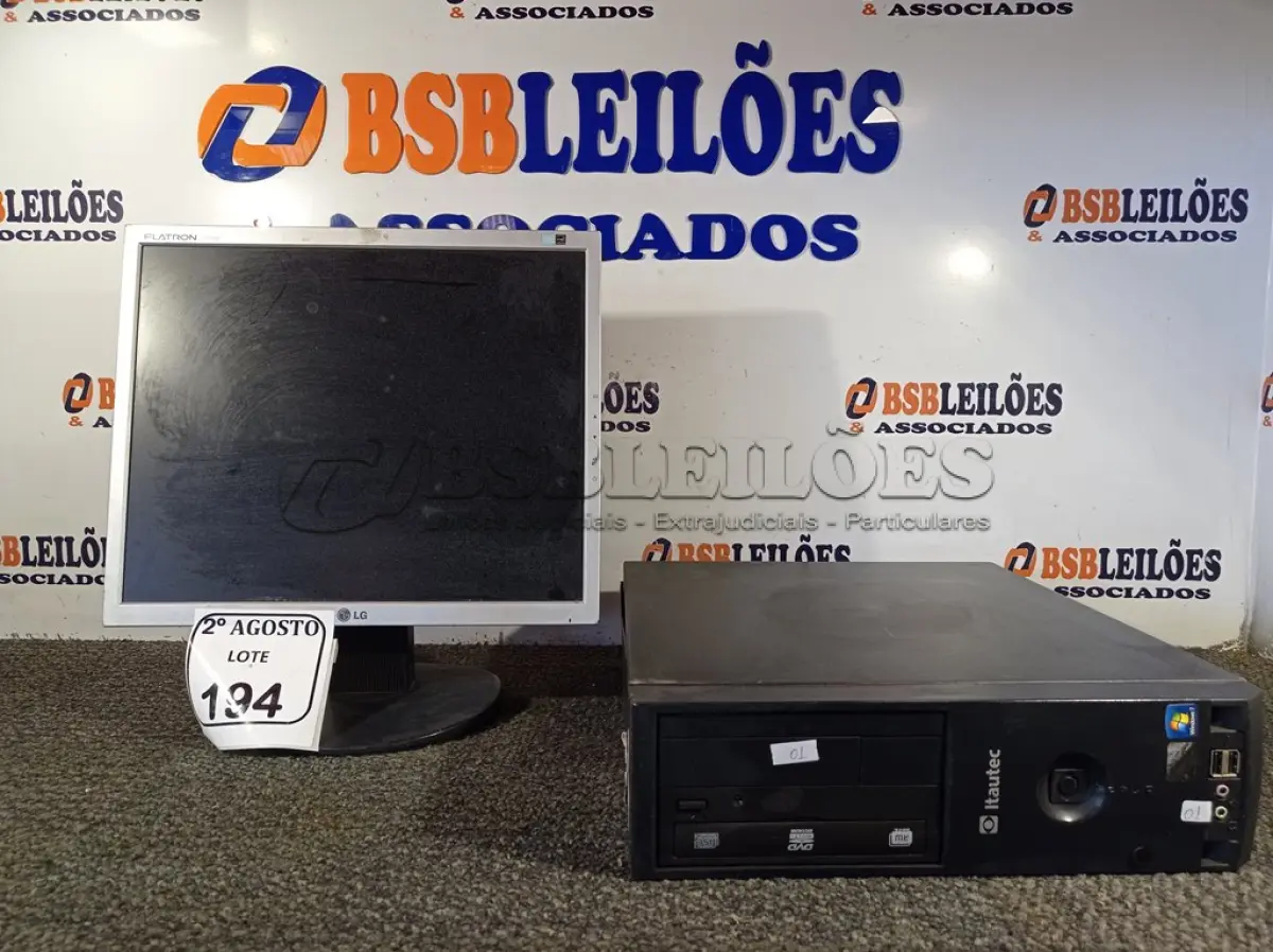 LOTE 194 - 01 MONITOR LG E 01 CPU ITAUTEC. (NO ESTADO) ATENÇÃO! FAZER A VISITAÇÃO ANTES DE ARREMATAR, NÃO SABEMOS SE FUNCIONA. LEILÃO NÃO TEM GARANTIA E NEM DEVOLUÇÃO, SUJEITO A POSSÍVEIS AVARIAS VISÍVEIS/OCULTAS E/OU AUSÊNCIA DE COMPONENTES.