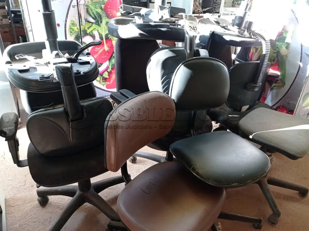 LOTE 242 - 09 CADEIRAS PARA ESCRITÓRIO COM BASE GIRATÓRIA. (NO ESTADO) ATENÇÃO! FAZER A VISITAÇÃO ANTES DE ARREMATAR, NÃO SABEMOS SE FUNCIONA. LEILÃO NÃO TEM GARANTIA E NEM DEVOLUÇÃO, SUJEITO A POSSÍVEIS AVARIAS VISÍVEIS/OCULTAS E/OU AUSÊNCIA DE COMPONENTES.