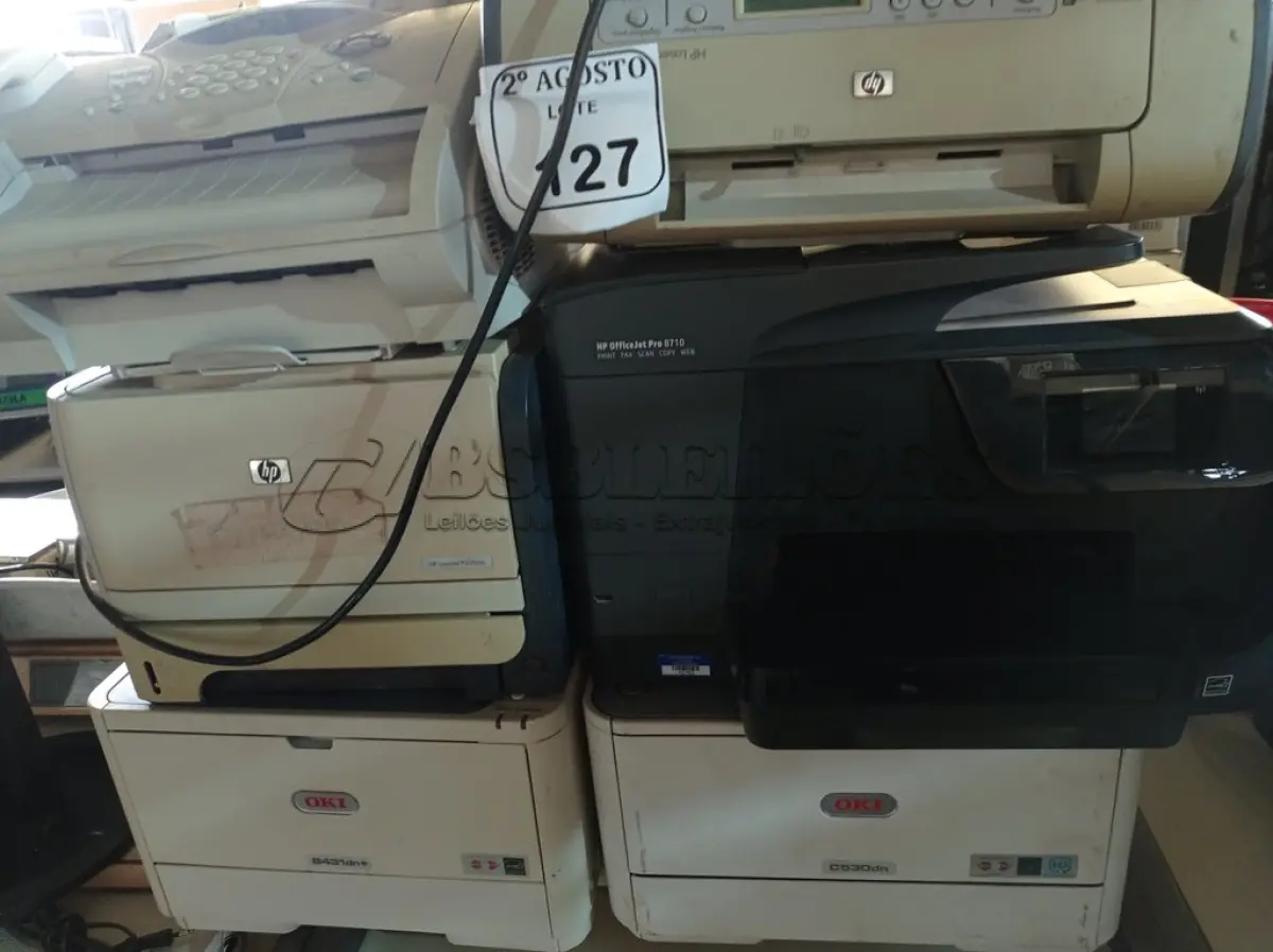 LOTE 127 - 05 IMPRESSORAS MARCAS E MODELOS DIVERSOS E 01 APARELHO DE FAX. (NO ESTADO) ATENÇÃO! FAZER A VISITAÇÃO ANTES DE ARREMATAR, NÃO SABEMOS SE FUNCIONA. LEILÃO NÃO TEM GARANTIA E NEM DEVOLUÇÃO, SUJEITO A POSSÍVEIS AVARIAS VISÍVEIS/OCULTAS E/OU AUSÊNCIA DE COMPONENTES.