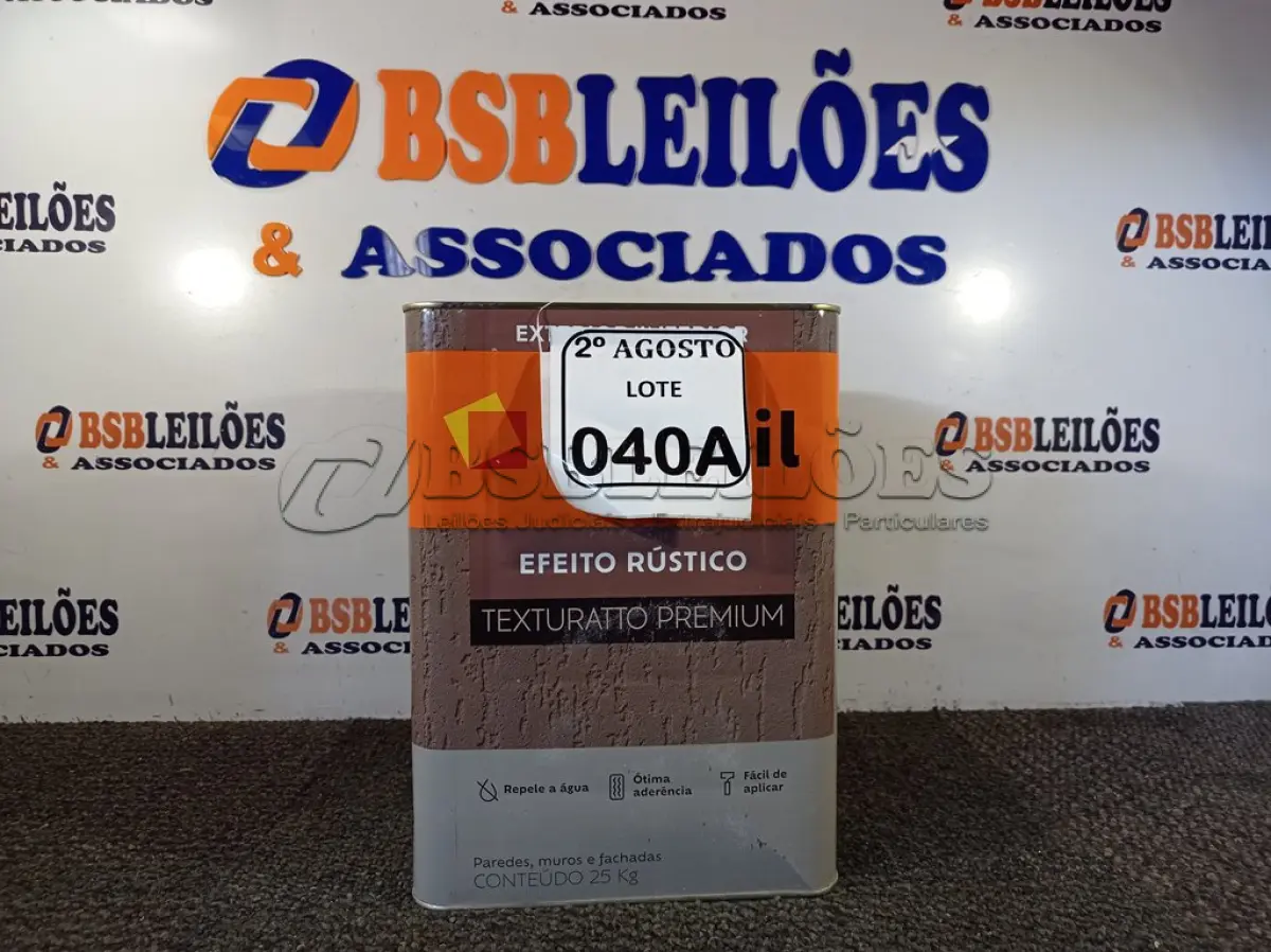 LOTE 040 - 01 LATA DE TINTA TEXTURATTO PREMIUM EFEITO RÚSTICO INTERIOR/EXTERIOR SUVINIL 25KG. (NO ESTADO) ATENÇÃO! FAZER A VISITAÇÃO ANTES DE ARREMATAR, NÃO SABEMOS SE FUNCIONA. LEILÃO NÃO TEM GARANTIA E NEM DEVOLUÇÃO, SUJEITO A POSSÍVEIS AVARIAS VISÍVEIS/OCULTAS E/OU AUSÊNCIA DE COMPONENTES.