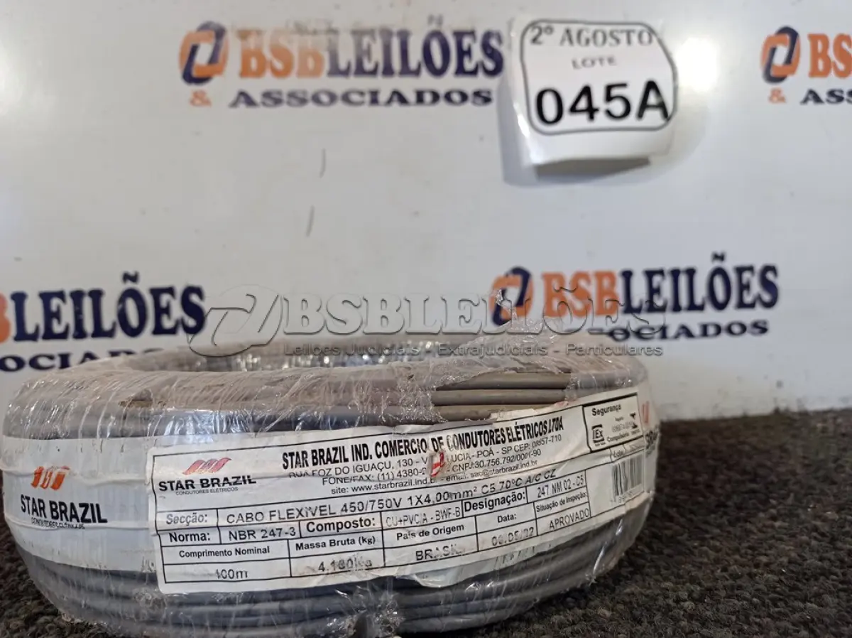 LOTE 045 - 01 ROLO DE FIO FLEXÍVEL 1X4,00MM NA COR CINZA. (NO ESTADO) ATENÇÃO! FAZER A VISITAÇÃO ANTES DE ARREMATAR, NÃO SABEMOS SE FUNCIONA. LEILÃO NÃO TEM GARANTIA E NEM DEVOLUÇÃO, SUJEITO A POSSÍVEIS AVARIAS VISÍVEIS/OCULTAS E/OU AUSÊNCIA DE COMPONENTES.